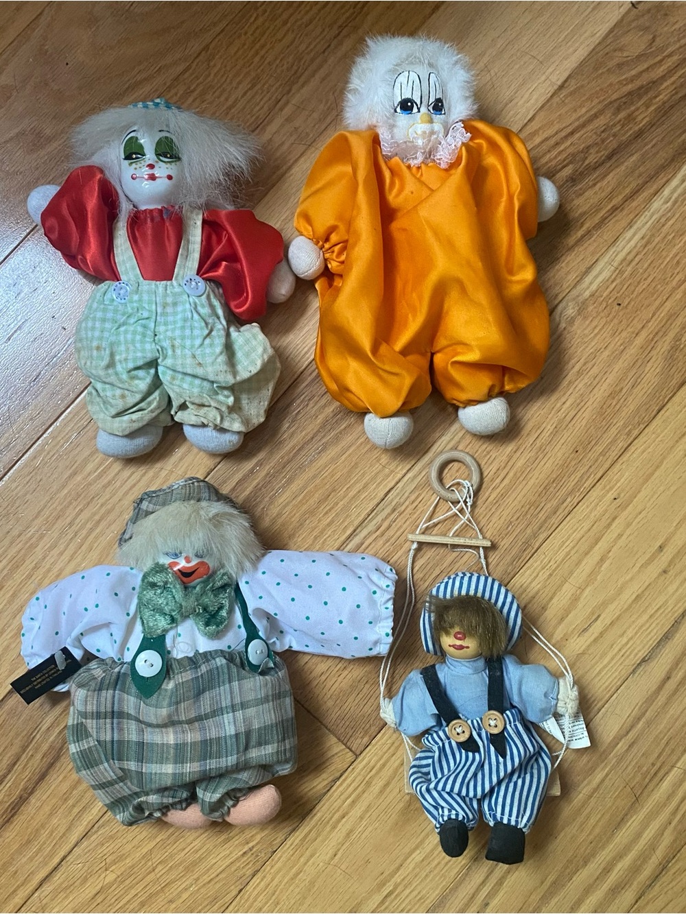 Set of Four Vintage Clown Dolls Q-Tee Thailand Multicolour Sand-filled